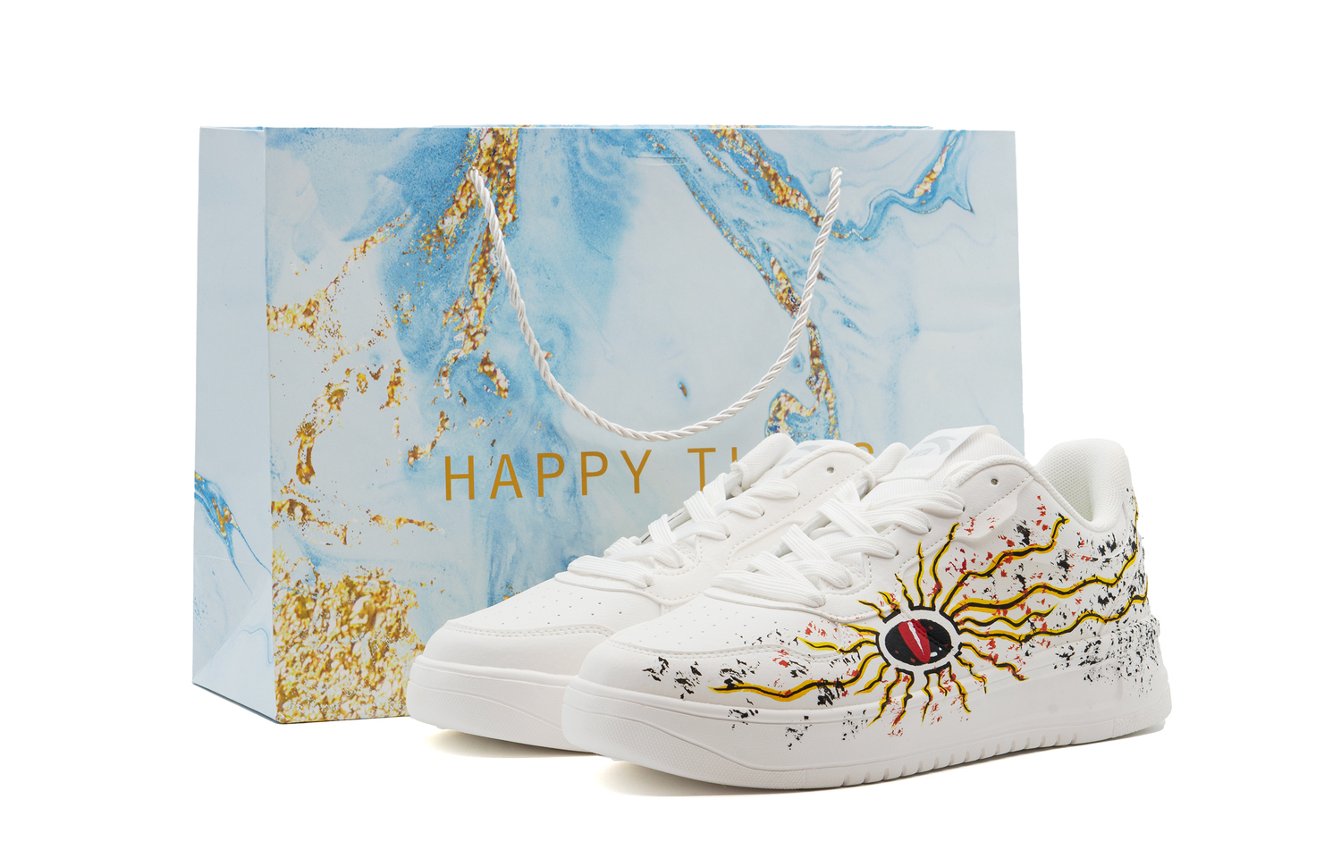 

ANTA Легкие кроссовки для скейтбординга Unisex из синтетической кожи и текстиля с амортизирующей подкладкой, противоскользящей подошвой и низким верхом, цвет White Blue, в Shopping Bag