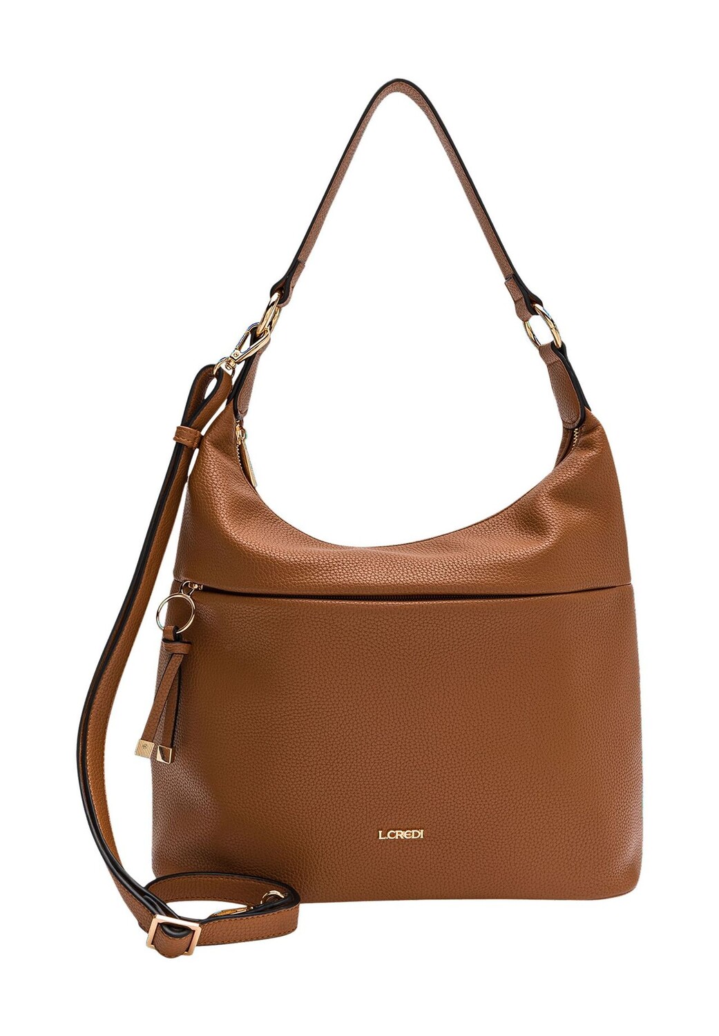 

Женская сумка-хобо с эмблемой на молнии L.CREDI, цвет Cognac
