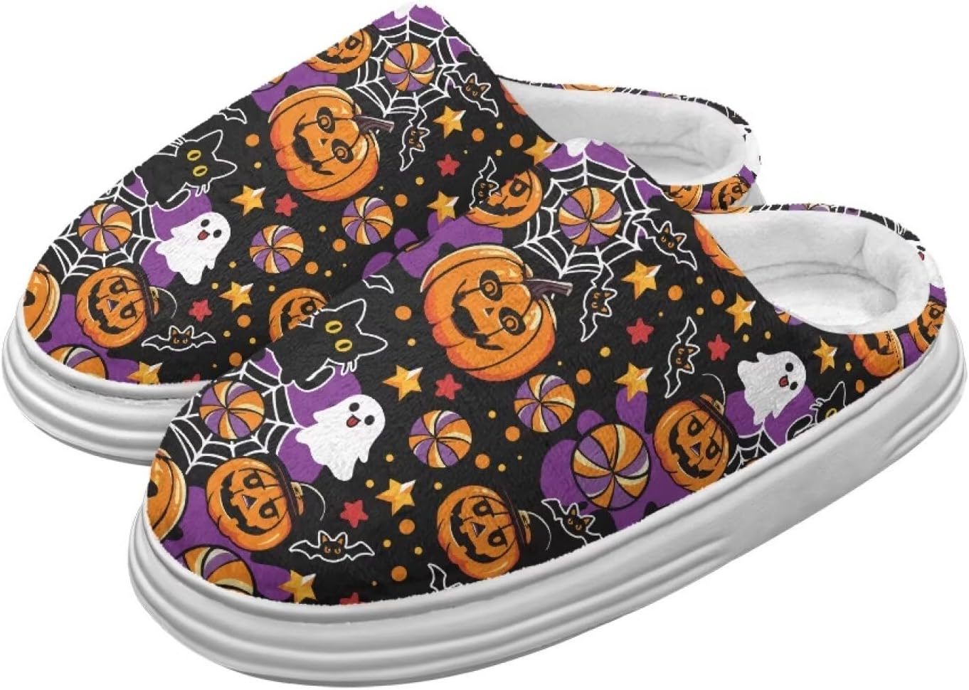 

Домашние тапочки Chririnla для женщин и мужчин с эффектом памяти, толстая EVA подошва, мягкие, без застежки, противоскользящие, уютные, для дома и улицы, Ghost Pumpkin Spirit Print