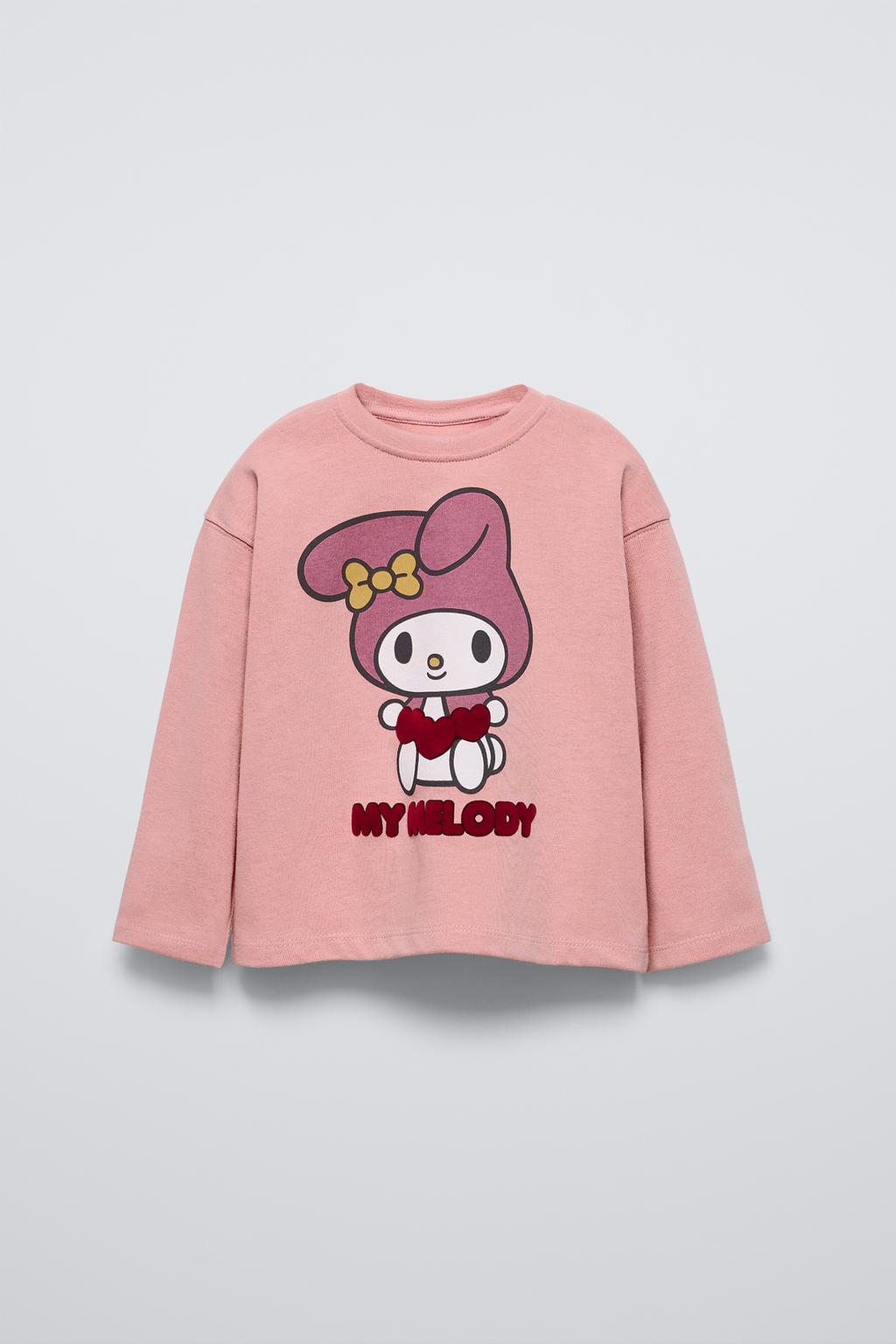 

Флокированная футболка «моя мелодия и корица» sanrio ZARA, светло-розовый