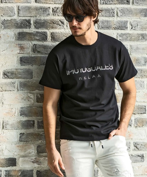 

1PIU1UGUALE3 RELAX Футболка с короткими рукавами, случайным логотипом со стразами, 1PIU1UGUALE3, черный