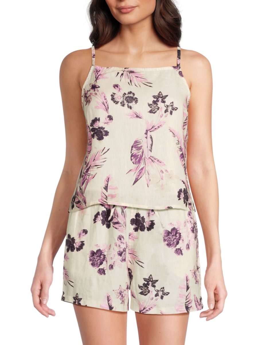 

Майка из 100% льна с цветочным принтом Saks Fifth Avenue, цвет Floral Mauve