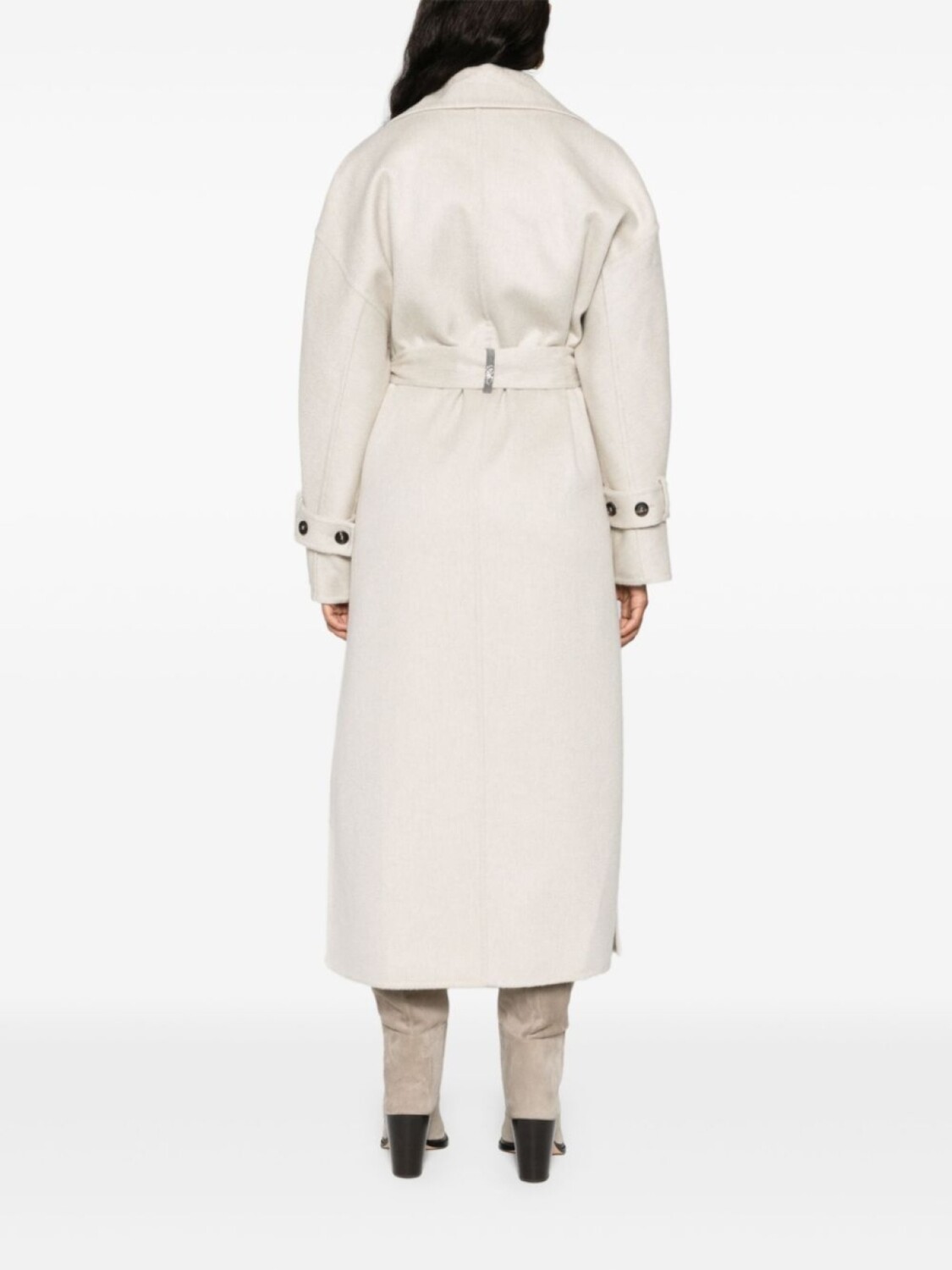 Кашемировое пальто миди с поясом Brunello Cucinelli, нейтральный цвет — фото 4