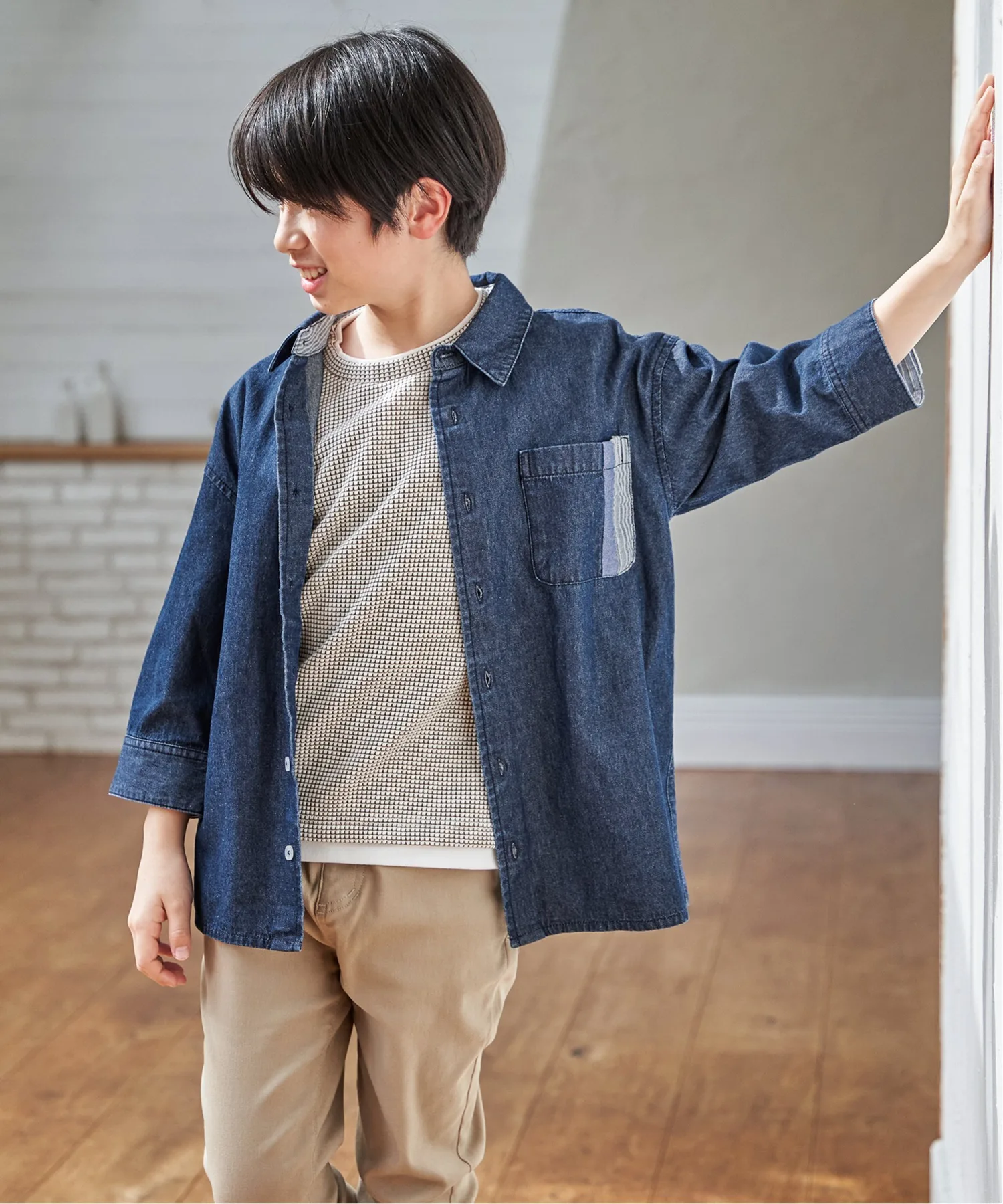 Рубашка с рукавами 3/4, облегающая фигуру, из льна (110-160 см) Ikka, Navy blue — фото 2