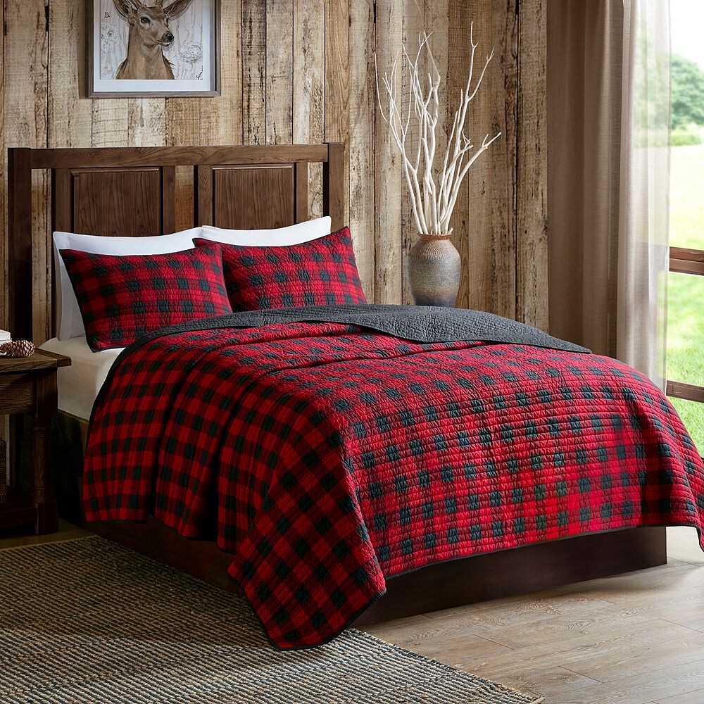

Комплект хлопковых одеял Woolrich из 3 предметов в клетку буйвола с накладками, красный