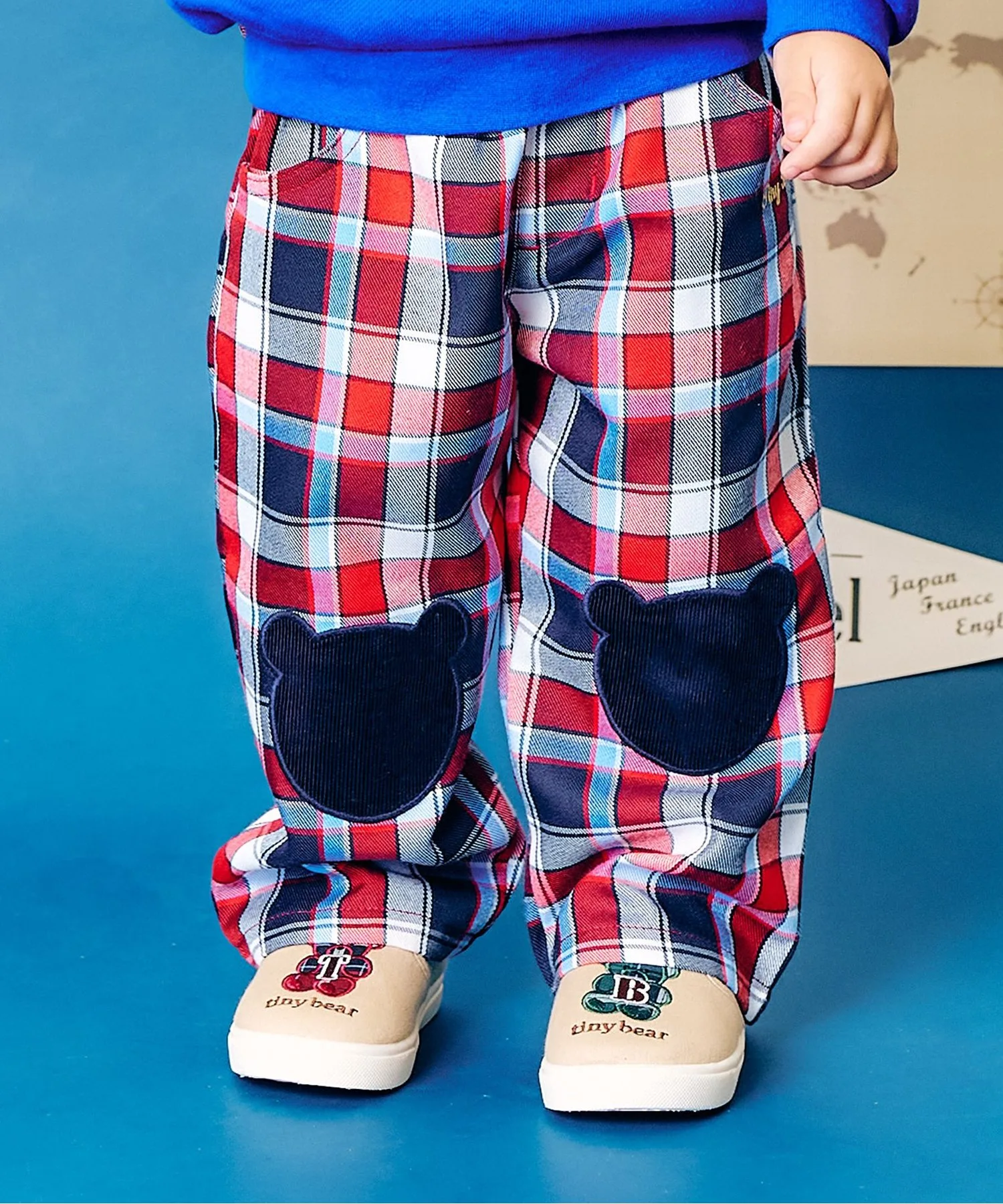 Детские штаны с вышивкой Tiny Bear apres les cours клетчатые