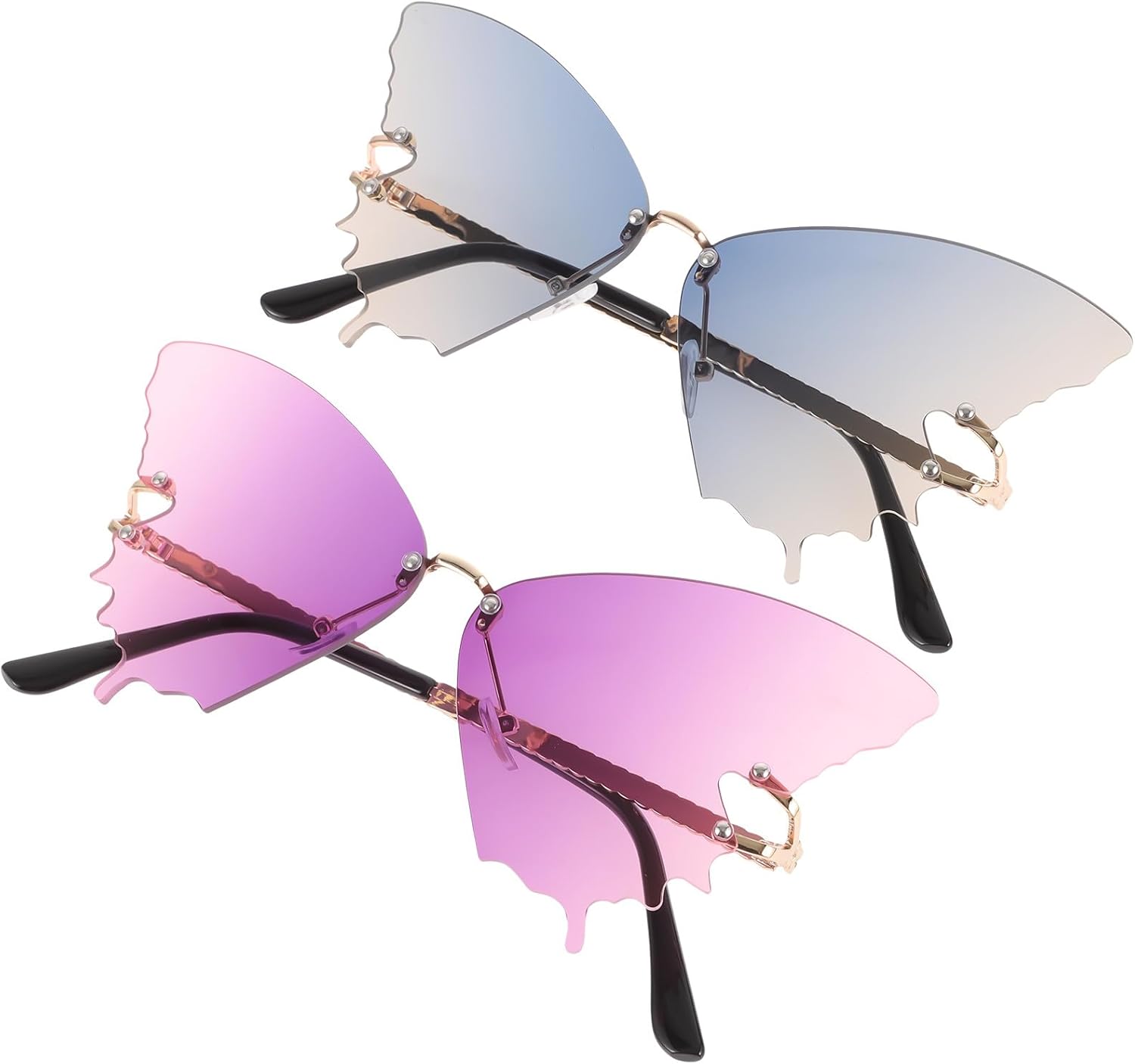 

ARTIBETTER 2 шт. Солнцезащитные очки без оправы «Бабочка» для женщин, легкие очки с градиентными линзами для вечеринок, летняя пляжная солнцезащитная очка с золотой оправой для подростков, Assorted Color