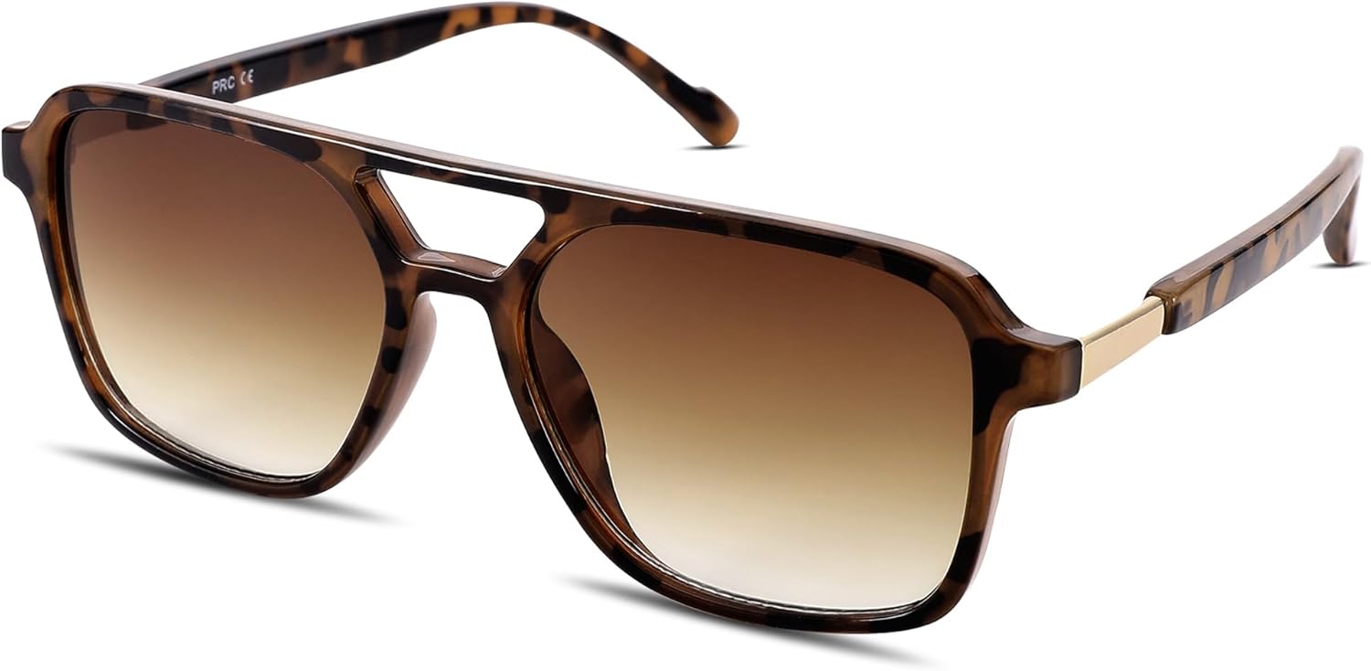 

Солнцезащитные очки Hycredi Retro Aviator для женщин и мужчин, модные квадратные солнцезащитные очки, винтажные прямоугольные женские солнцезащитные очки, Tortoise/Gradient Brown