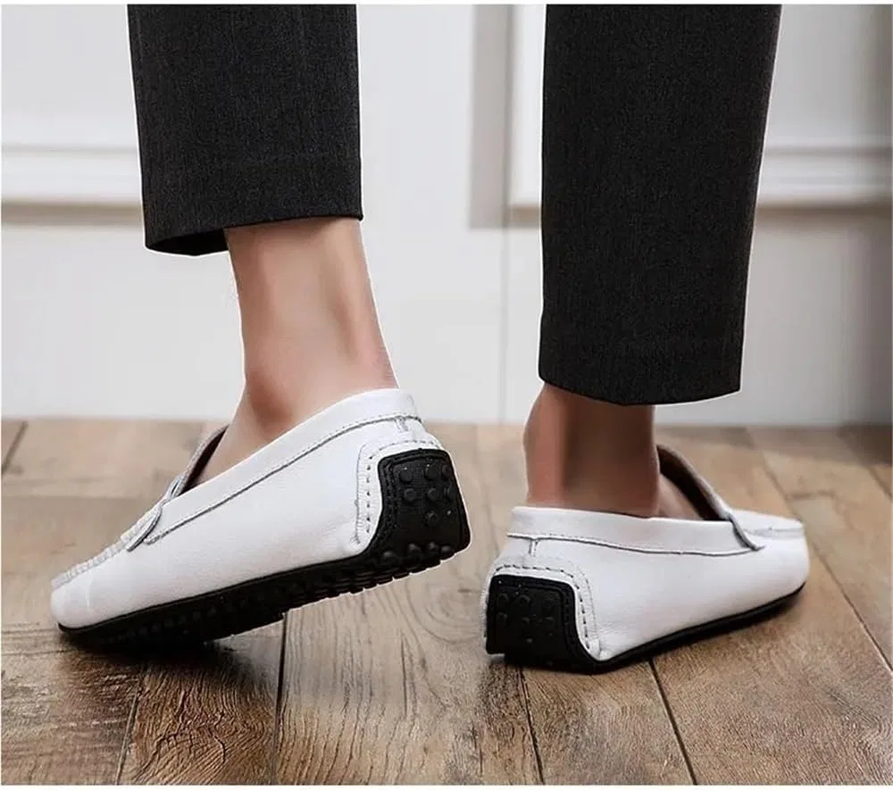 Мокасины кожаные лоферы Men’s Slip-On Vintage Loafers, белый DHFIRUFSHLO — фото 2