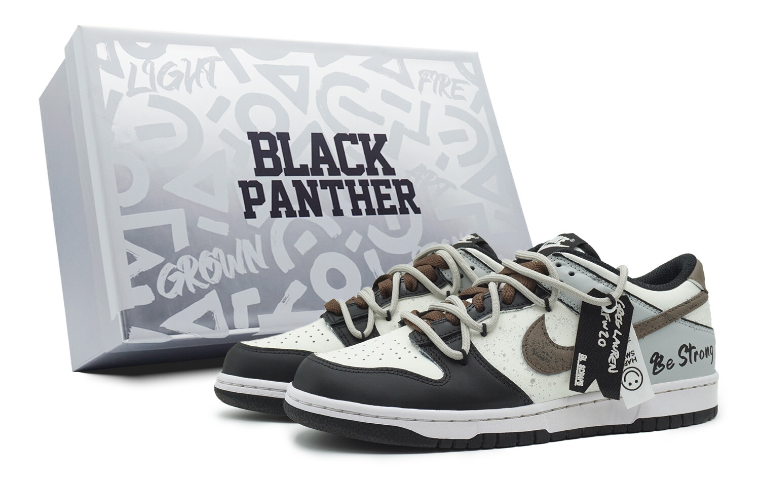 

Кроссовки Nike Dunk Skateboarding Shoes Men Low-top Black/White/Brown, черный