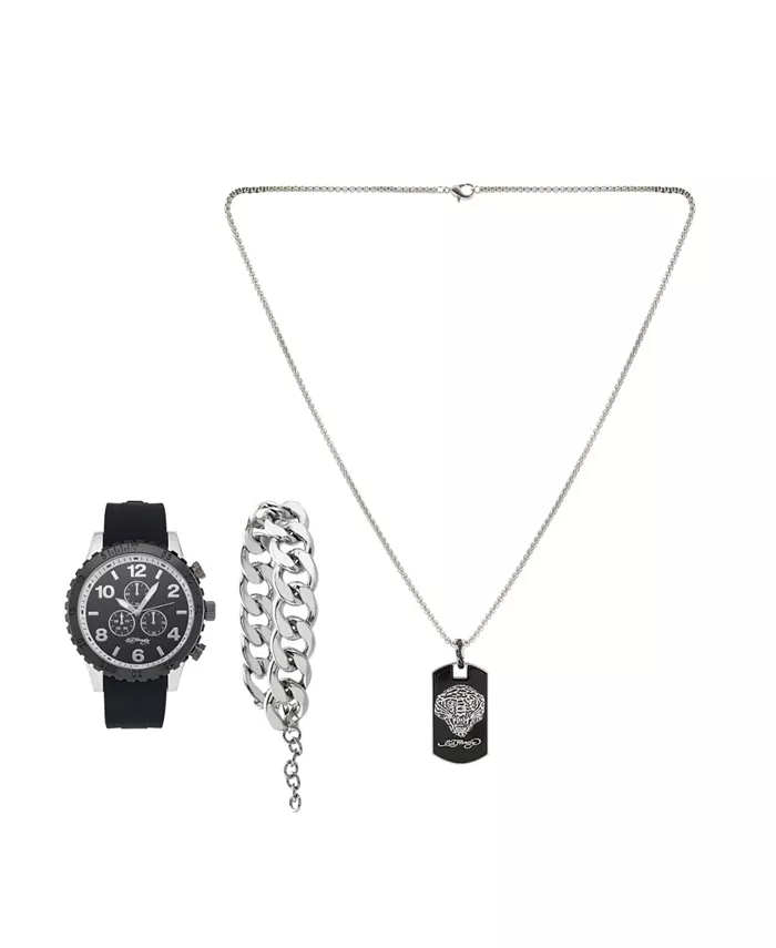 

Мужские часы с матовым черным силиконовым ремешком 46 мм подарочный набор Ed Hardy