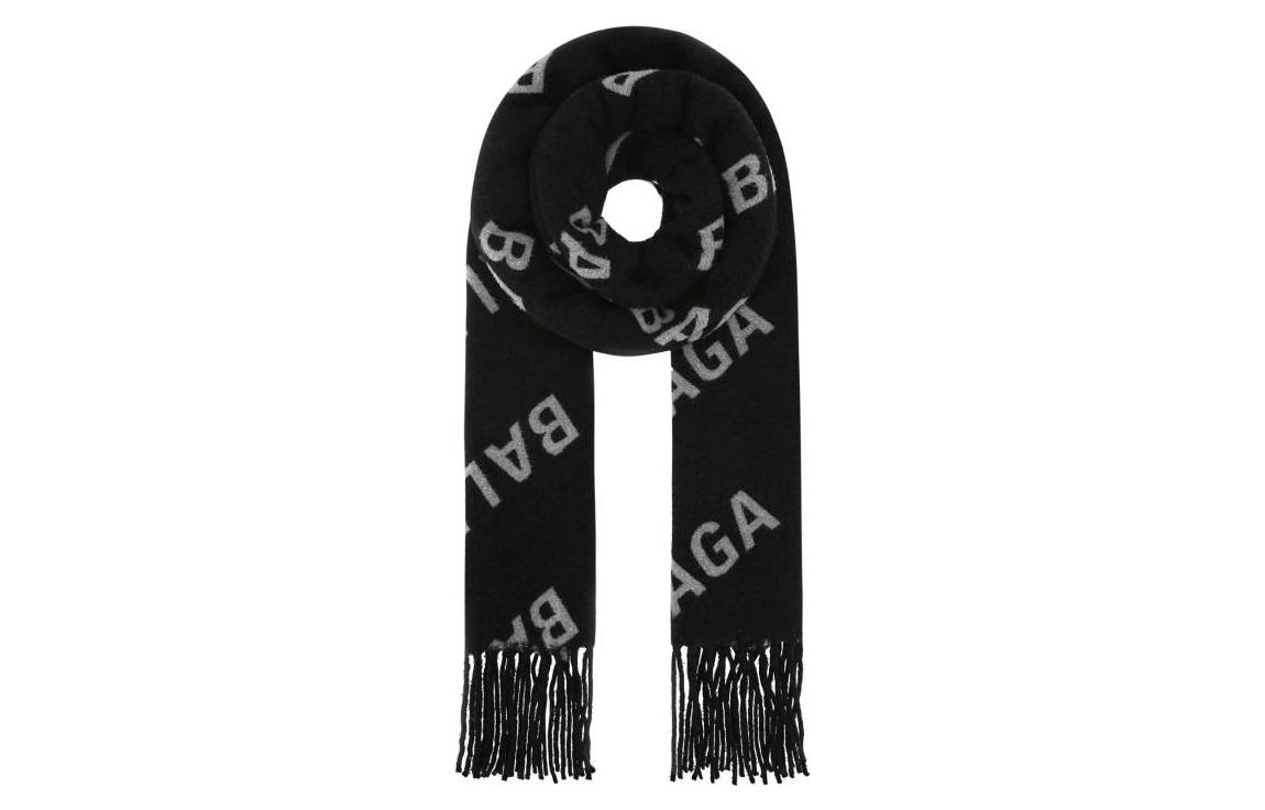 

Balenciaga Шарф с бахромой и логотипом, Black