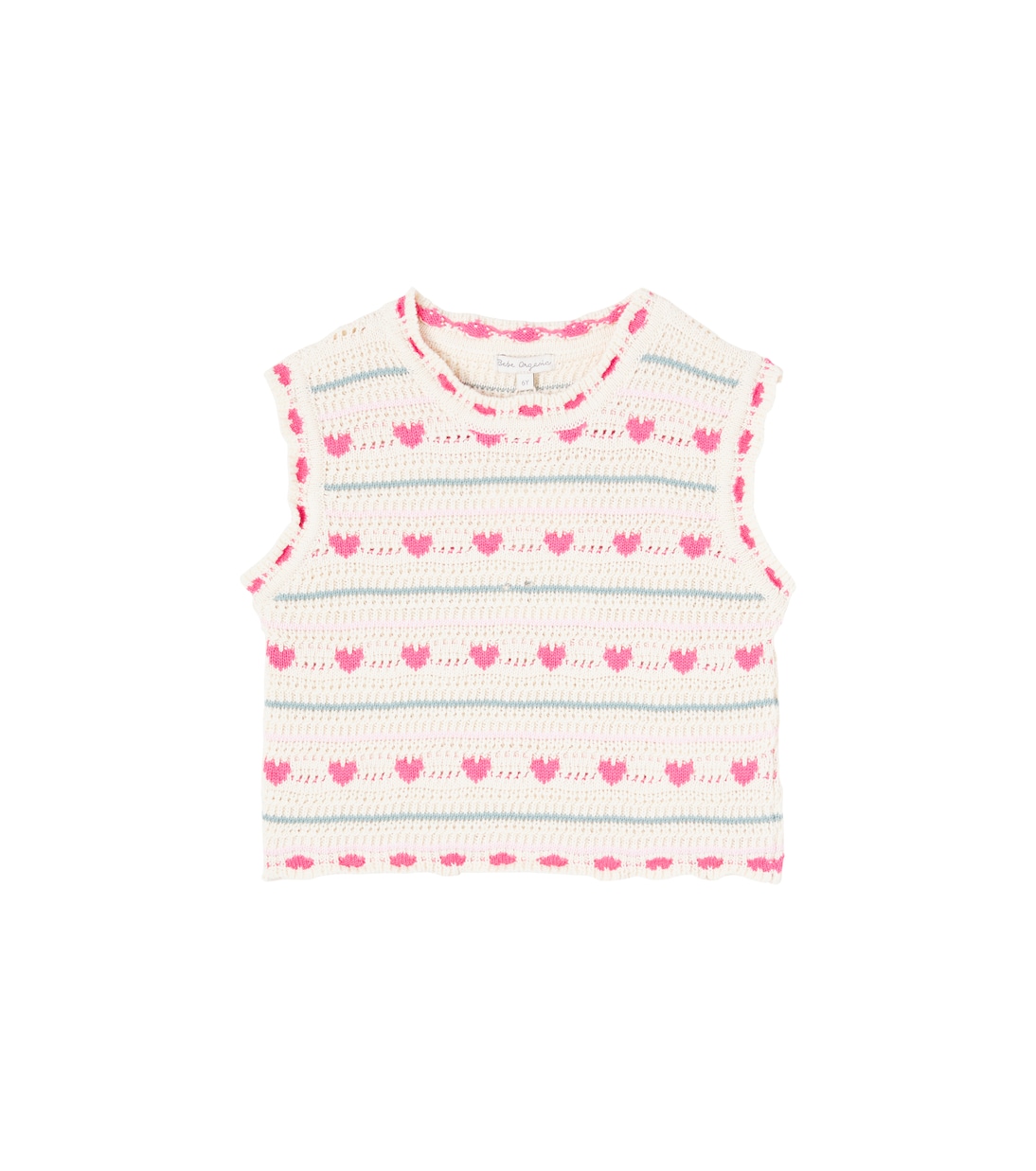 

Жилет Джози из хлопка и шерсти крючком Bebe Organic, Heart Knit