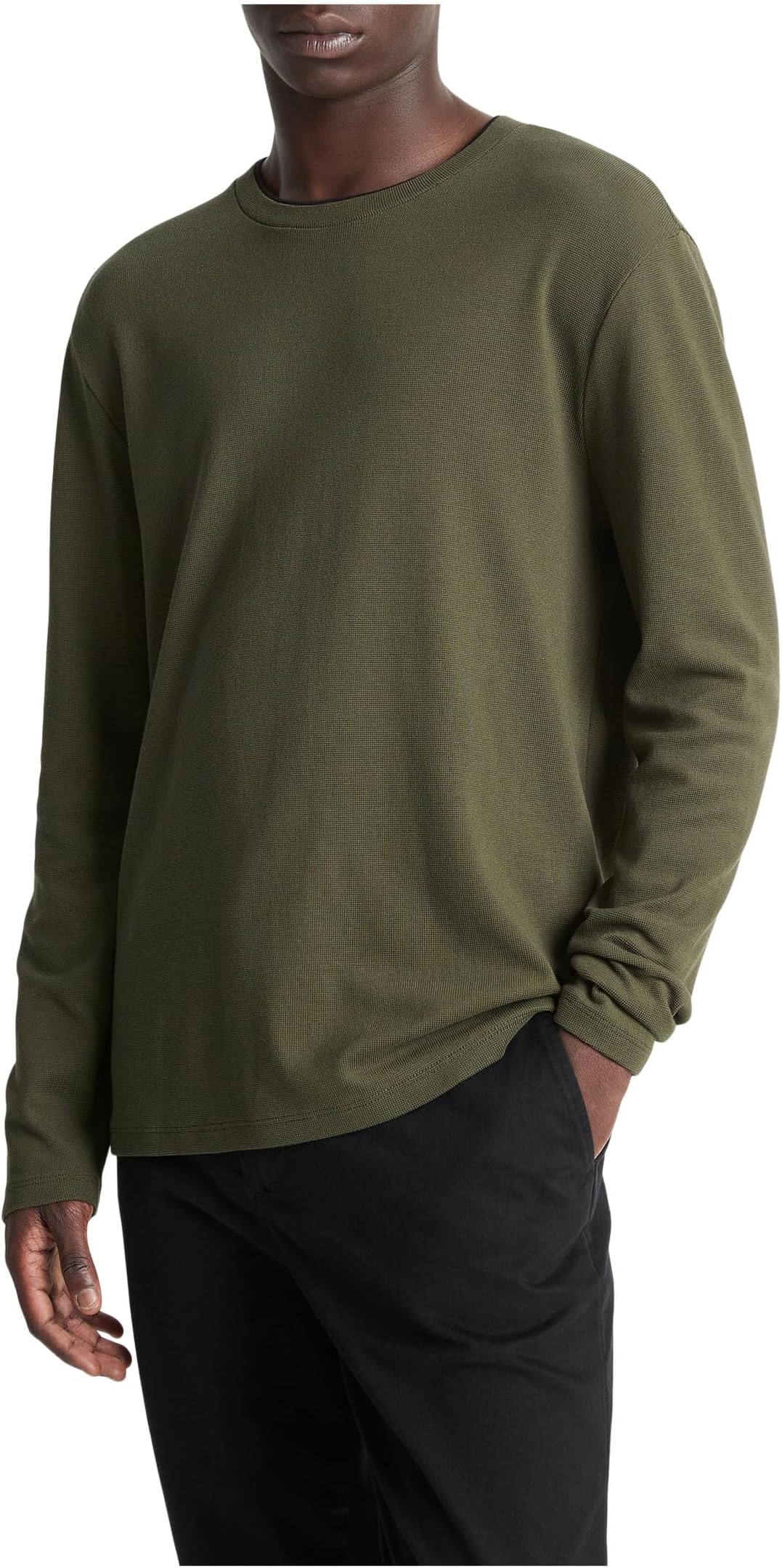 

Лонгслив Vince Microwaffle Double Collar Long Sleeve Crew, цвет Driver Green/Black
