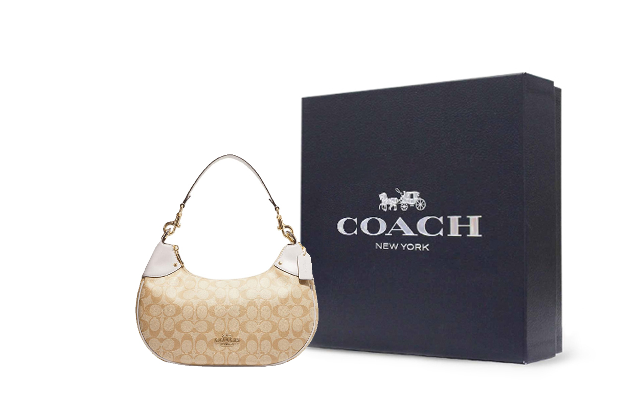 

COACH Хобо холщовая с кожаной отделкой женская сумка через плечо
