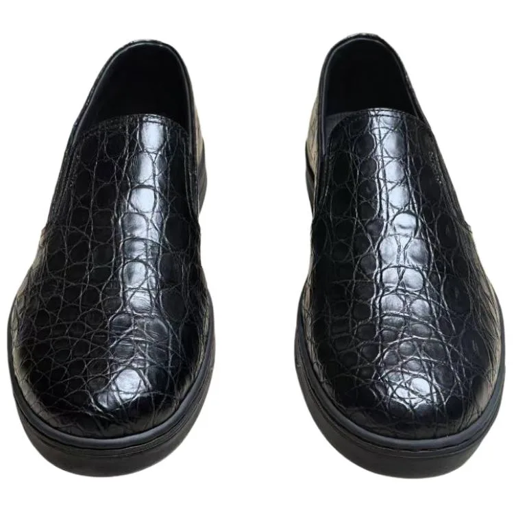 PRADA Кожаные повседневные туфли Crocodile мужские черные — фото 4