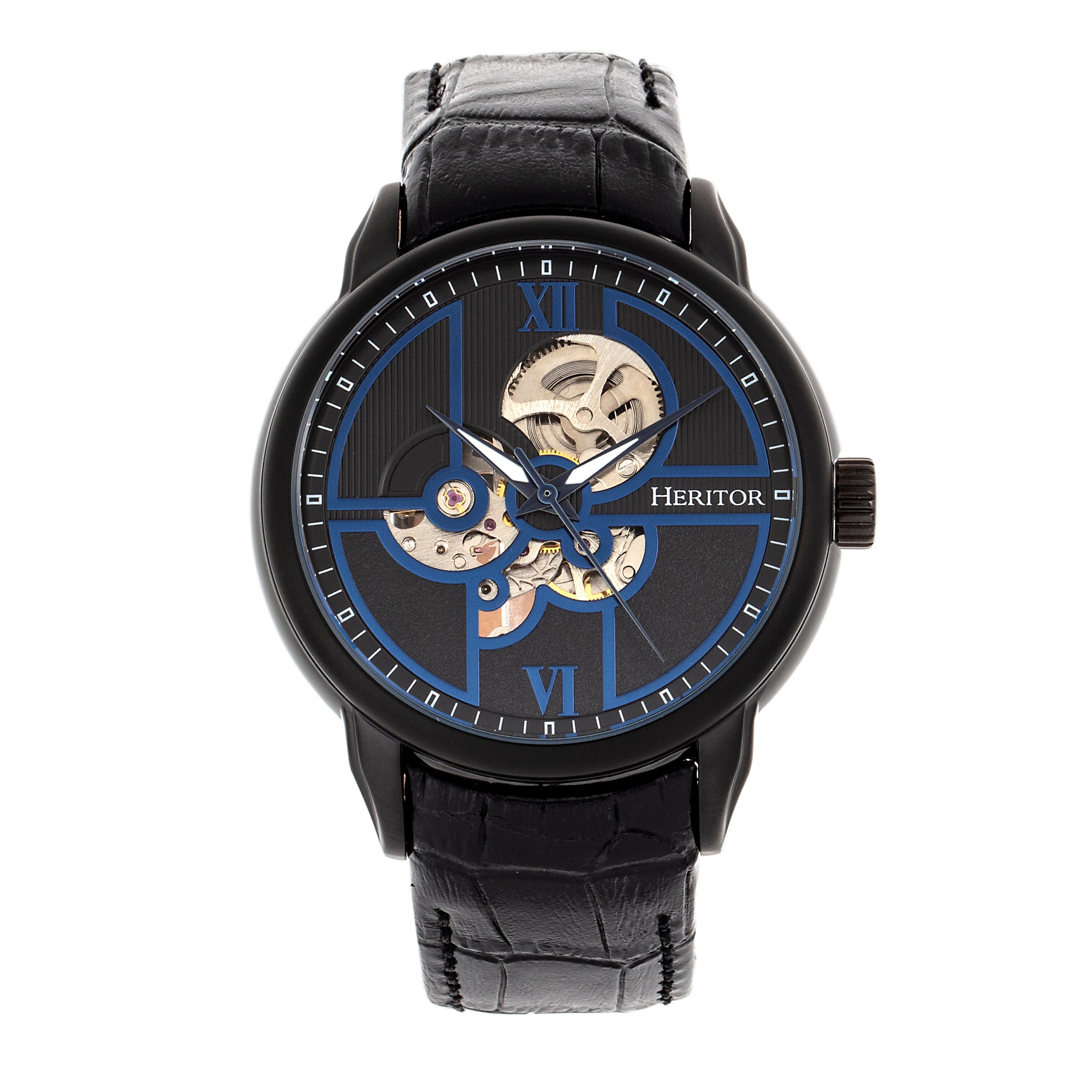 

Часы Sanford Semi-Skeleton с кожаным ремешком Heritor Automatic, черный