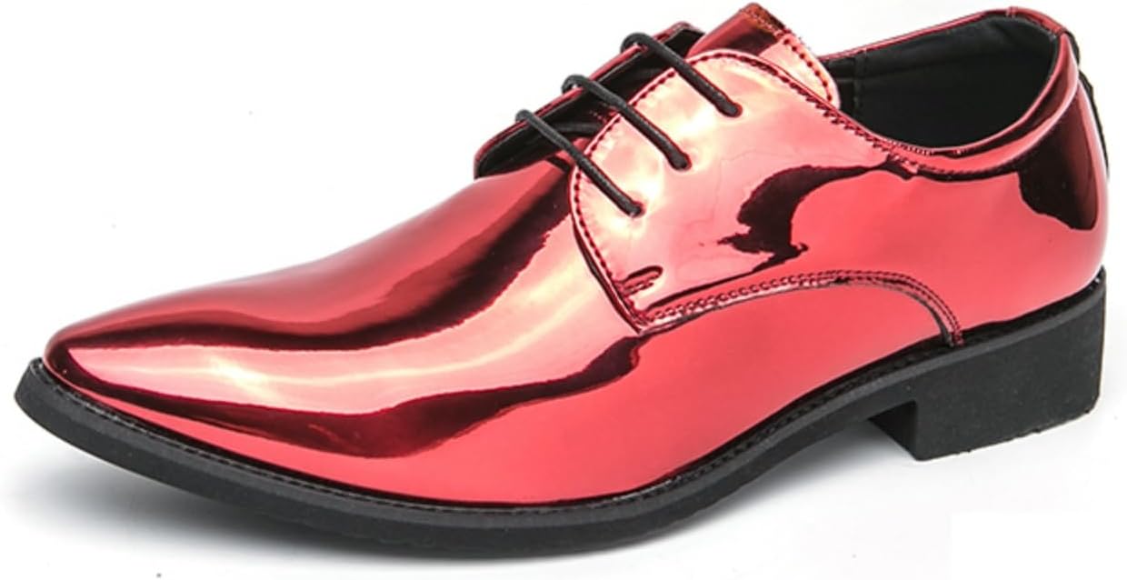 

Мужские ретро туфли-оксфорды из блестящей лакированной кожи на шнуровке, с заостренным носком, массивным каблуком, противоскользящие, повседневные для делового стиля, выпускного или вечеринки Qwuieoin, красный