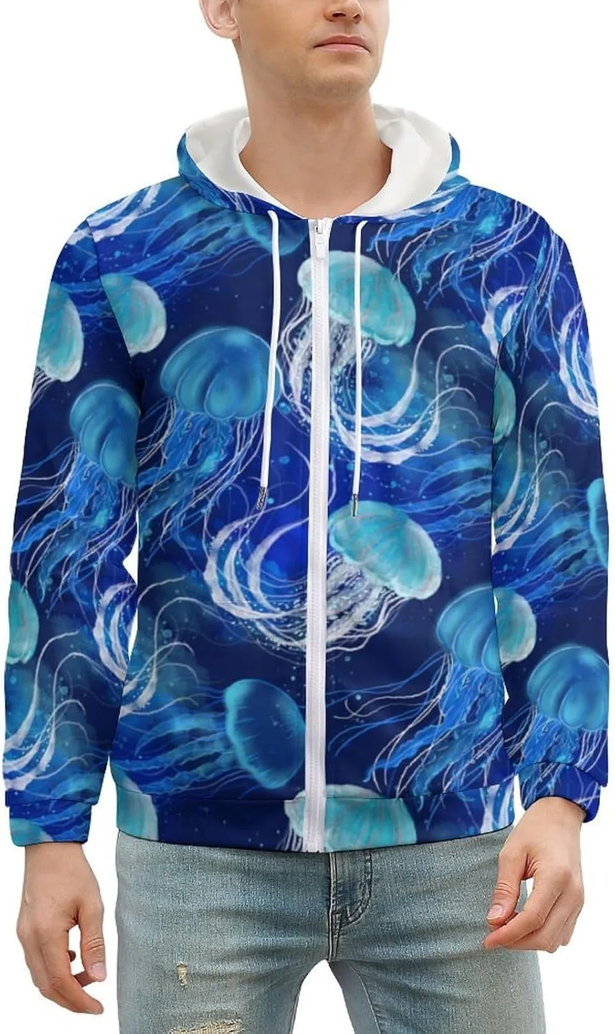 Толстовка с капюшоном Luminous Jellyfishs Blue, мужская, на молнии, оверсайз — фото 2
