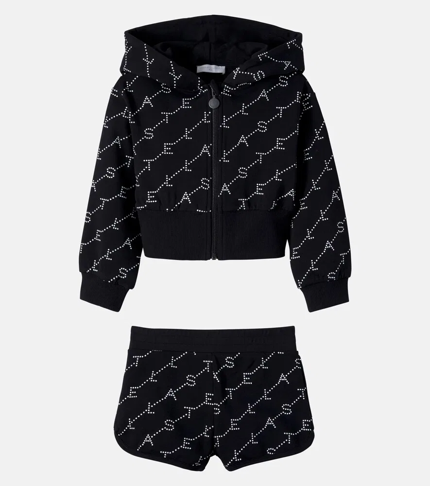Комплект из хлопковой флиса с логотипом: худи и шорты Stella McCartney Kids, черный — фото 4
