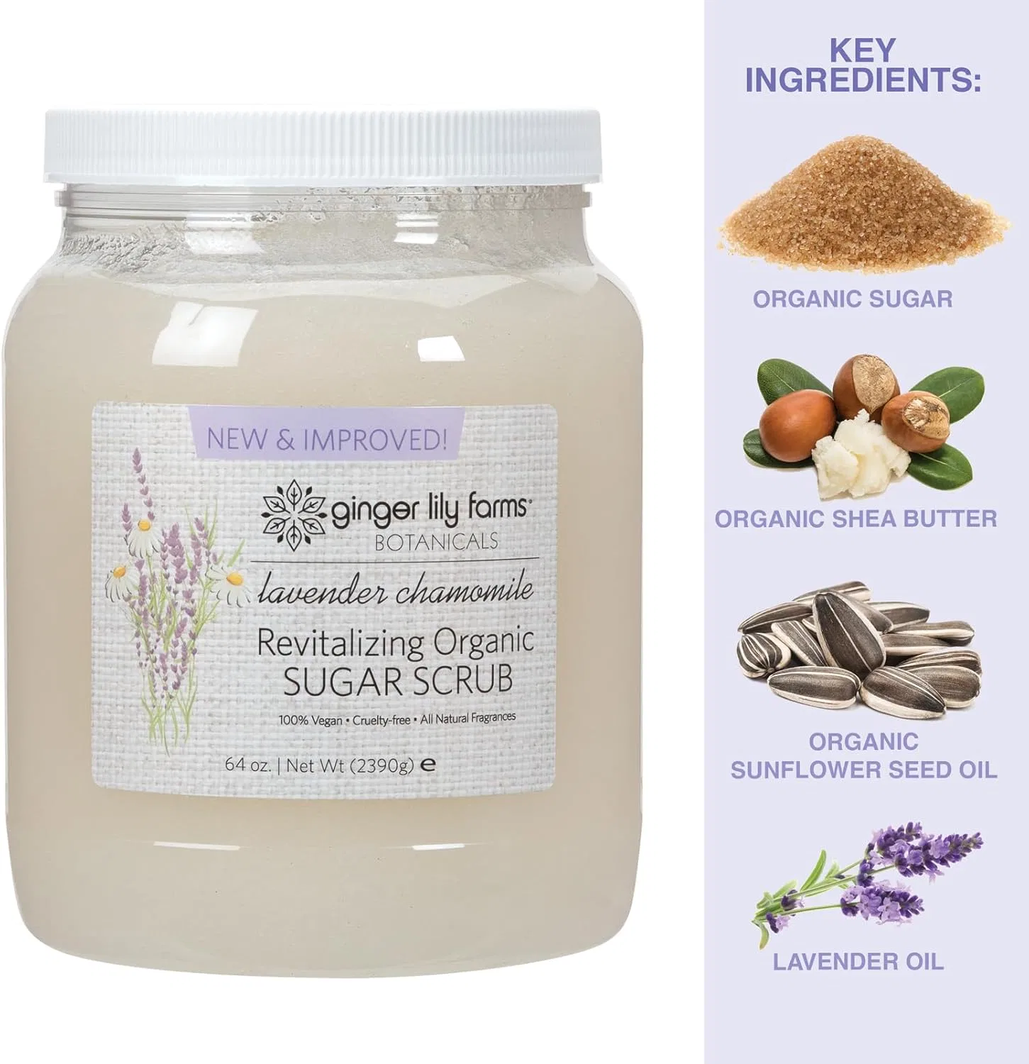 Скраб для тела сахарный Ginger Lily Farms Botanical Organic Sugar Scrub Lavender Chamomile 64 oz — фото 4
