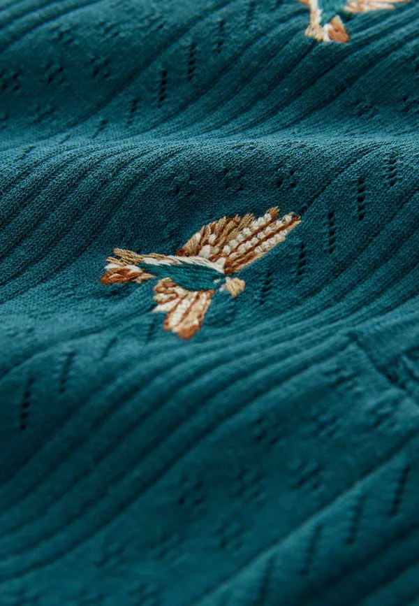 Футболка-Поло с ажурным принтом, стандартного кроя. Next, Teal Blue Bird Embroidered — фото 3