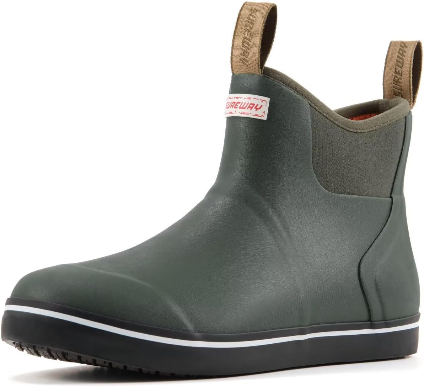 

Мужские ботинки SUREWAY для корабельной палубы, профессиональные противоскользящие рыболовные и ботинки для лодки до щиколотки, водонепроницаемые дождевые ботинки, легкие неопрено-резиновые палубные ботинки, зеленый