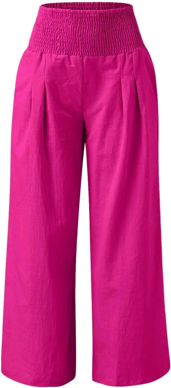 Брюки женские из хлопка и льна, Generic, Hot Pink