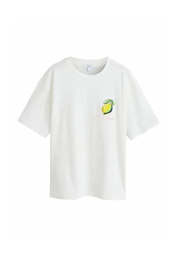 Футболка с круглым вырезом и принтом Regular fit lemon graphic print, Next, белый