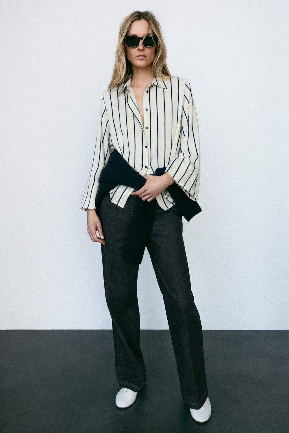 

Блузка в полоску с широким рукавом ZARA, синий