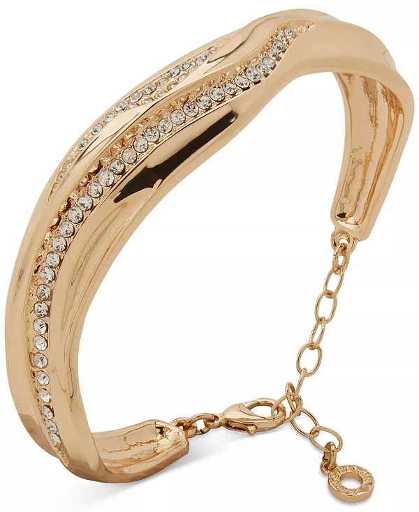 

Волнистый браслет-манжета золотистого оттенка со стеклянными камнями Anne Klein, crystal