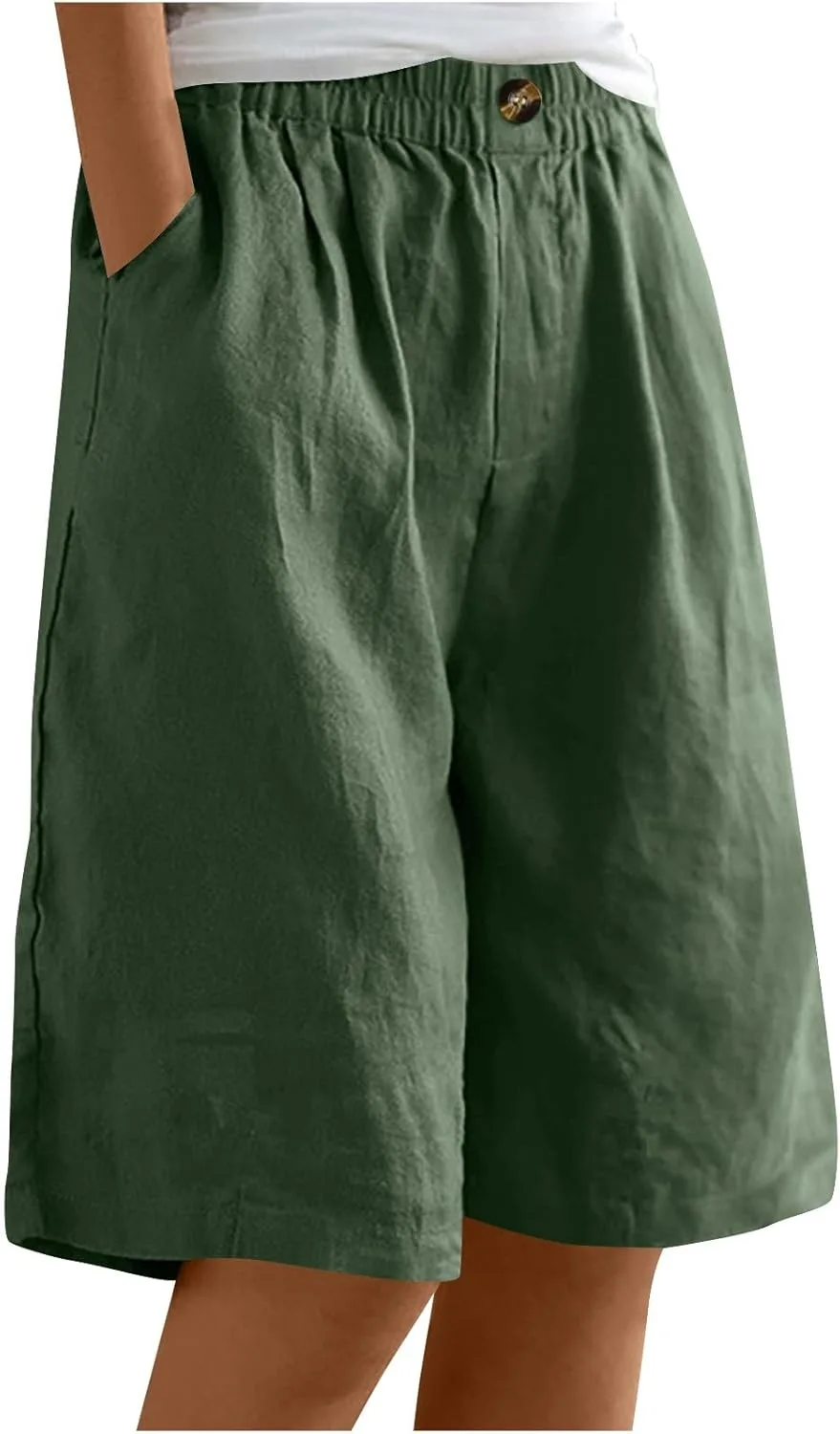 

Женские летние бермуды из хлопка и льна с эластичным поясом