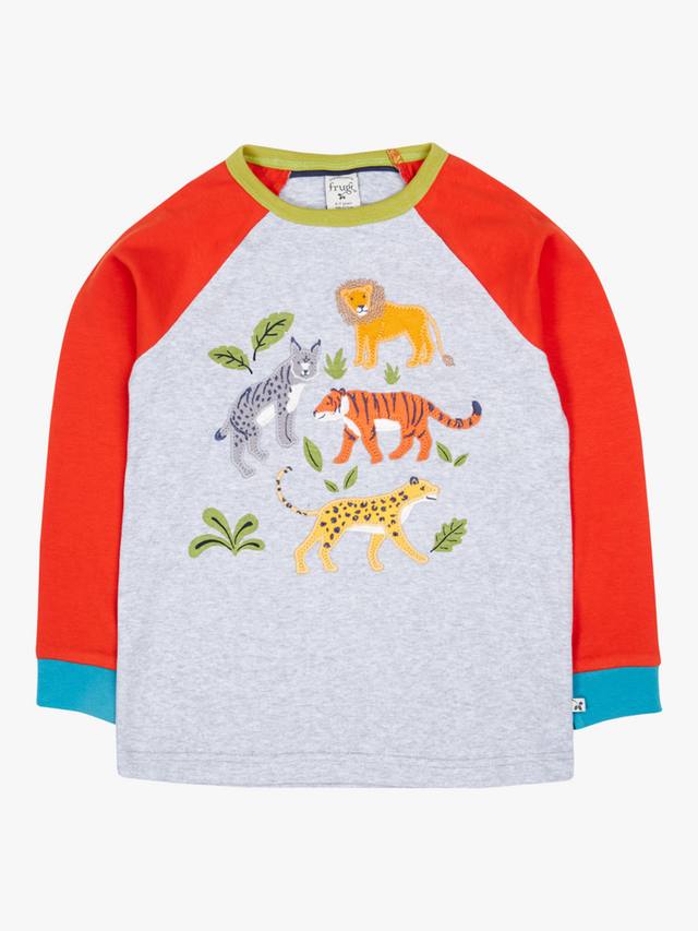 

Детская футболка Jake Cotton с длинными рукавами Frugi, Grey Marl/Big Cats