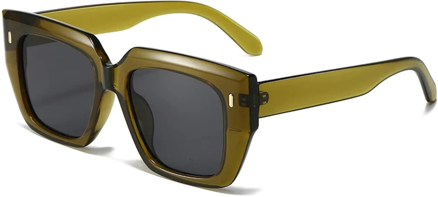 

Модные солнцезащитные очки «кошачий глаз» большого размера для женщин, защита от УФ-излучения UV400, ретро-стиль, заклепки для мужчин HHZZYVY, Green Gray