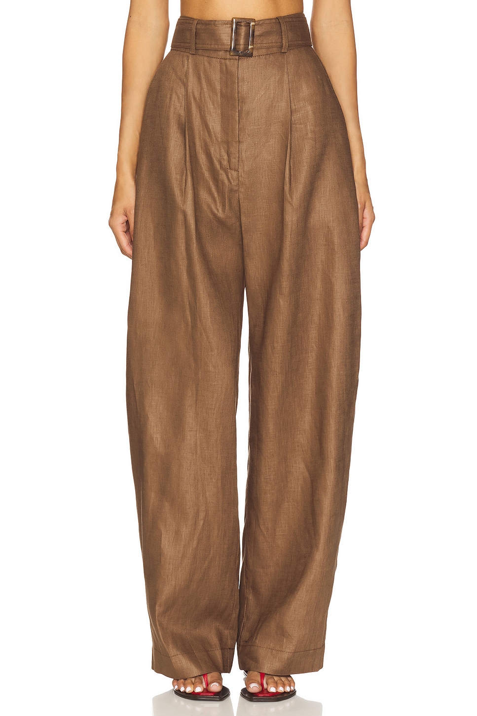

Брюки-бочонок с складками Matthew Bruch, brown linen