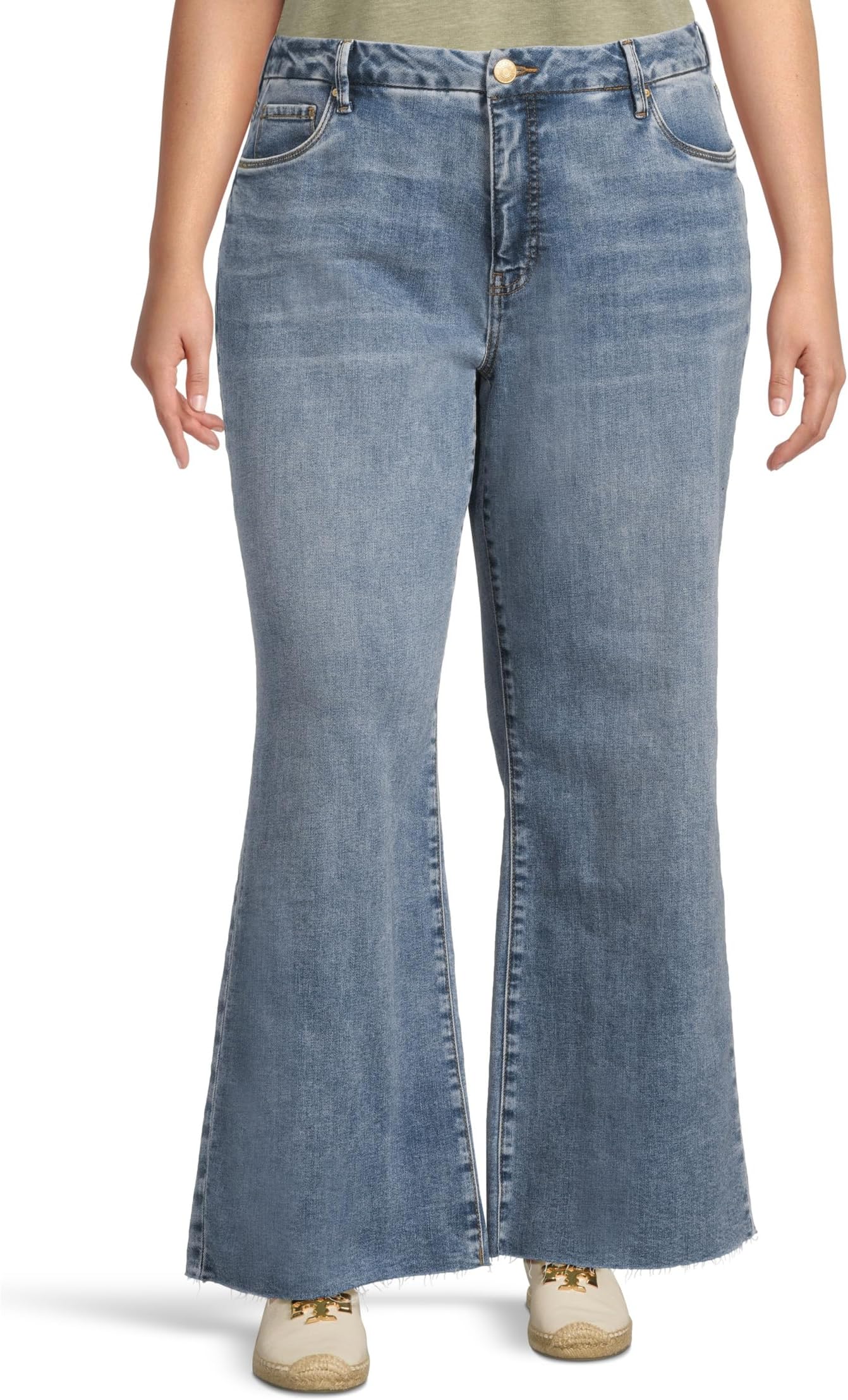 

Джинсы KUT from the Kloth Plus Meg High Rise Fab Ab Wide Leg Raw Hem-Long Inseam, цвет Optimism W/Med Base Wash