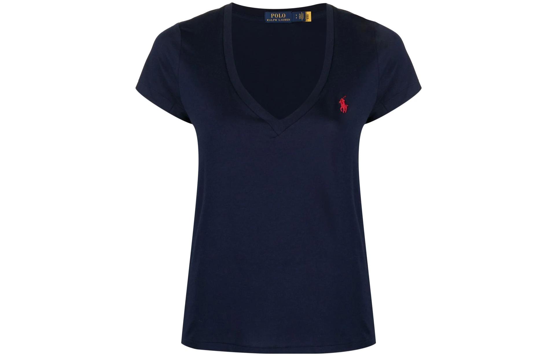 

Футболка с V-образным вырезом и вышивкой «Пони» Polo Ralph Lauren, синий