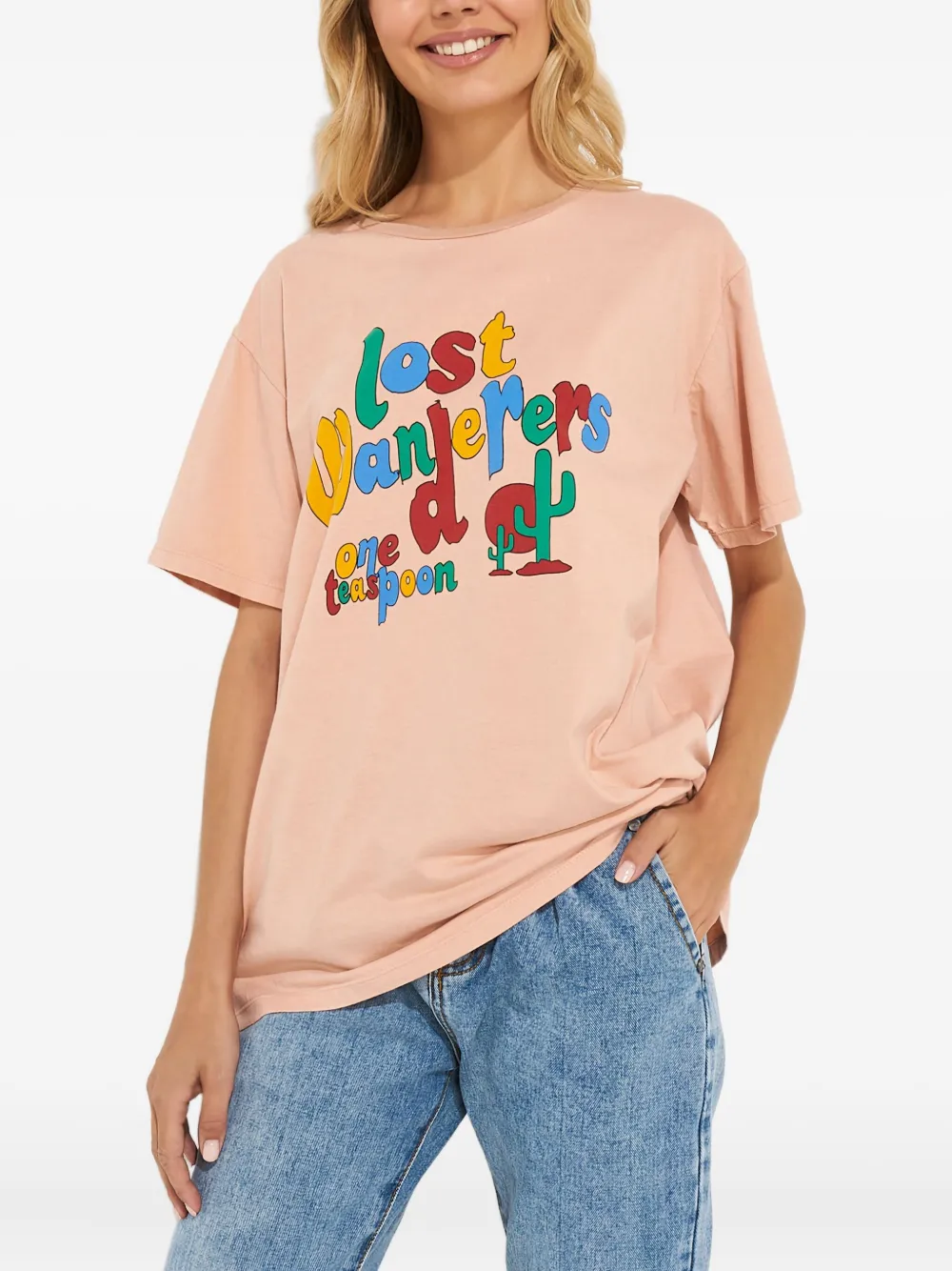 

Футболка с принтом и круглым вырезом One Teaspoon, розовый