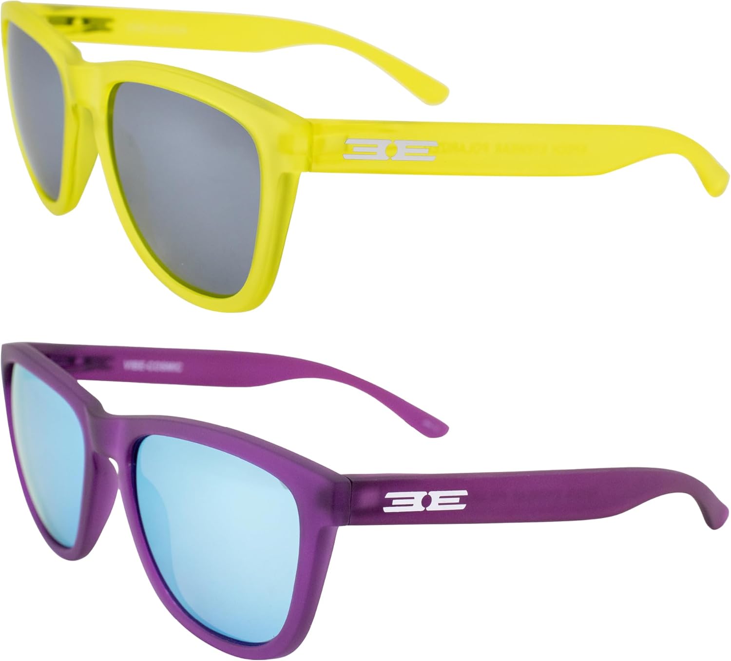 

Поляризованные солнцезащитные очки Epoch Eyewear Vibe для женщин и мужчин, 2 пары: неоново-желтые с серебристыми зеркальными линзами и фиолетовые с синими зеркальными линзами, Yellow-silver/Purple-blue