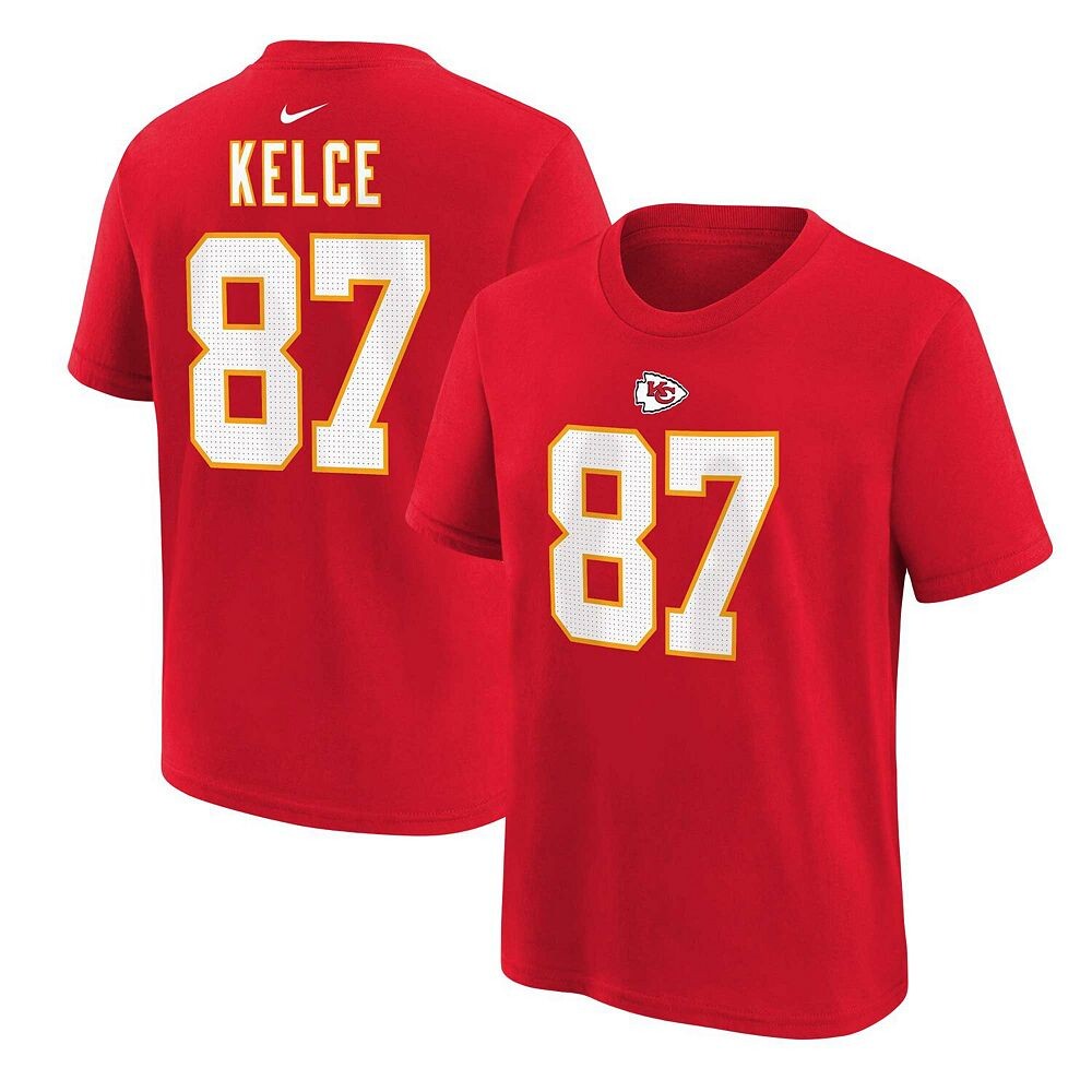 

Красная футболка Nike Travis Kelce для дошкольников с именем и номером игрока Kansas City Chiefs, цвет Chf Red