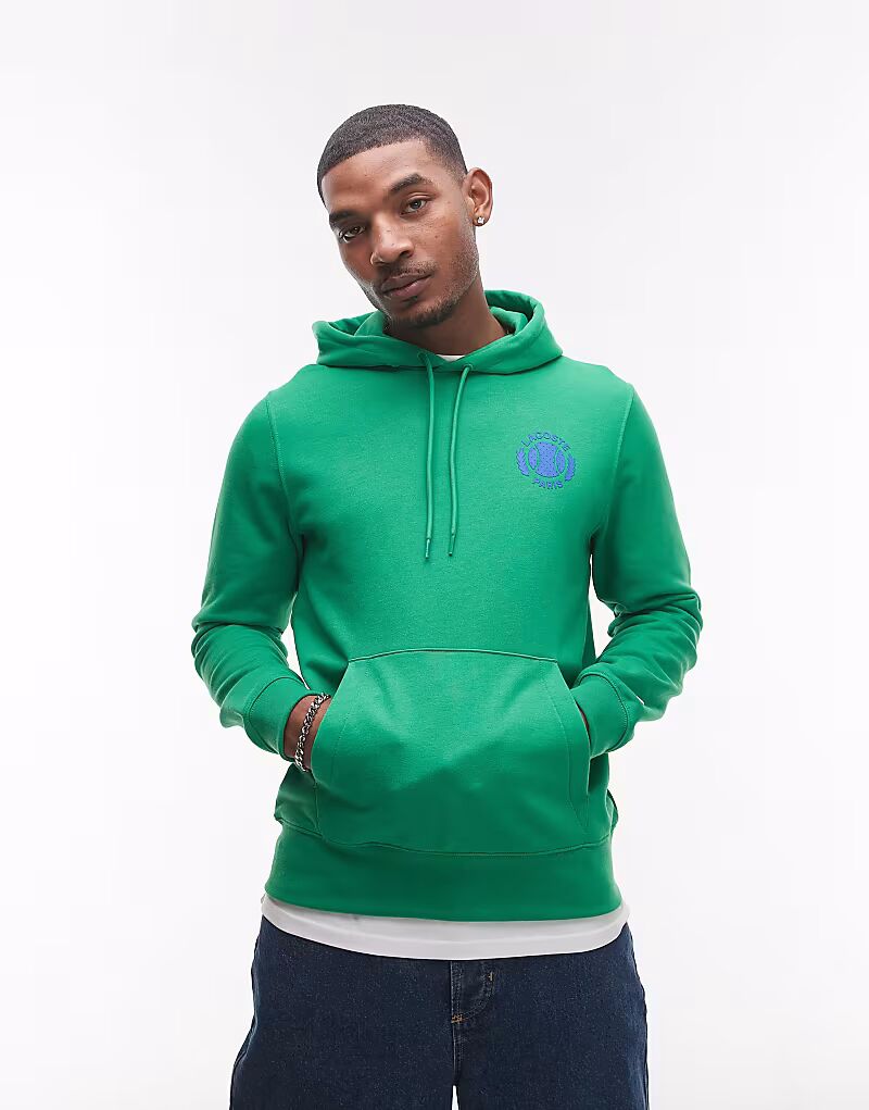 

Толстовка с капюшоном Lacoste зеленого цвета с принтом на груди и спине