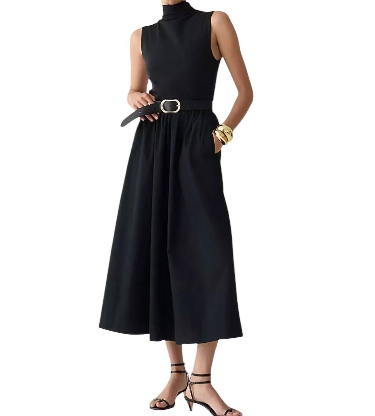 

Платье с воротником-стойкой из микса трикотажа черного цвета J.Crew