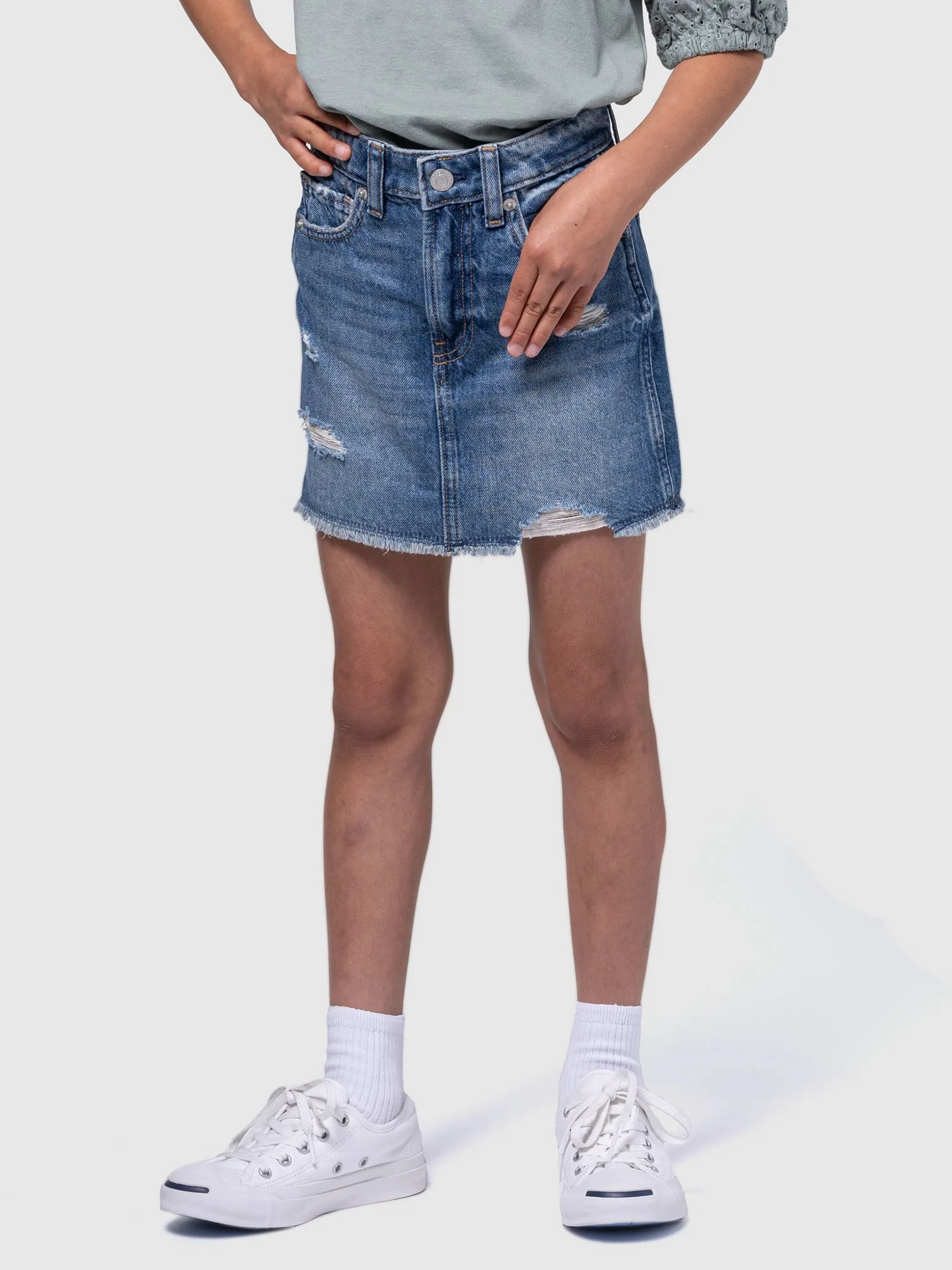 (K) Джинсовая юбка с высокой посадкой Washwell (детская) GAP, MEDIUM_WASH