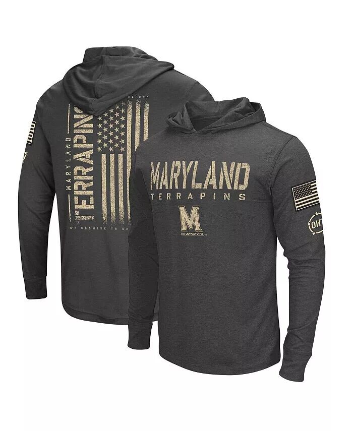 

Мужская толстовка с капюшоном и длинным рукавом в стиле милитари Maryland Terrapins Team OHT цвета древесного угля с эффектом потертости Colosseum