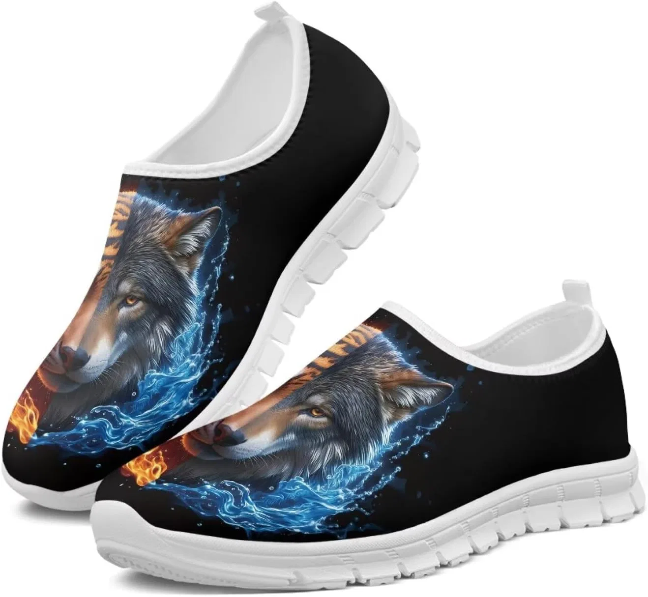 Мужские сандалии дышащие, с принтом Fire Water Tiger Wolf, белая подошва Quxjehoe