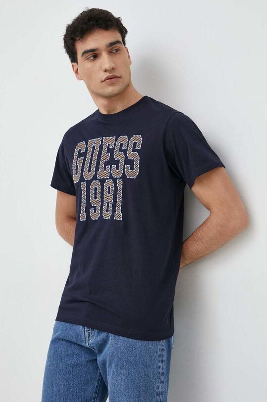 

Хлопковая футболка Guess, темно-синий