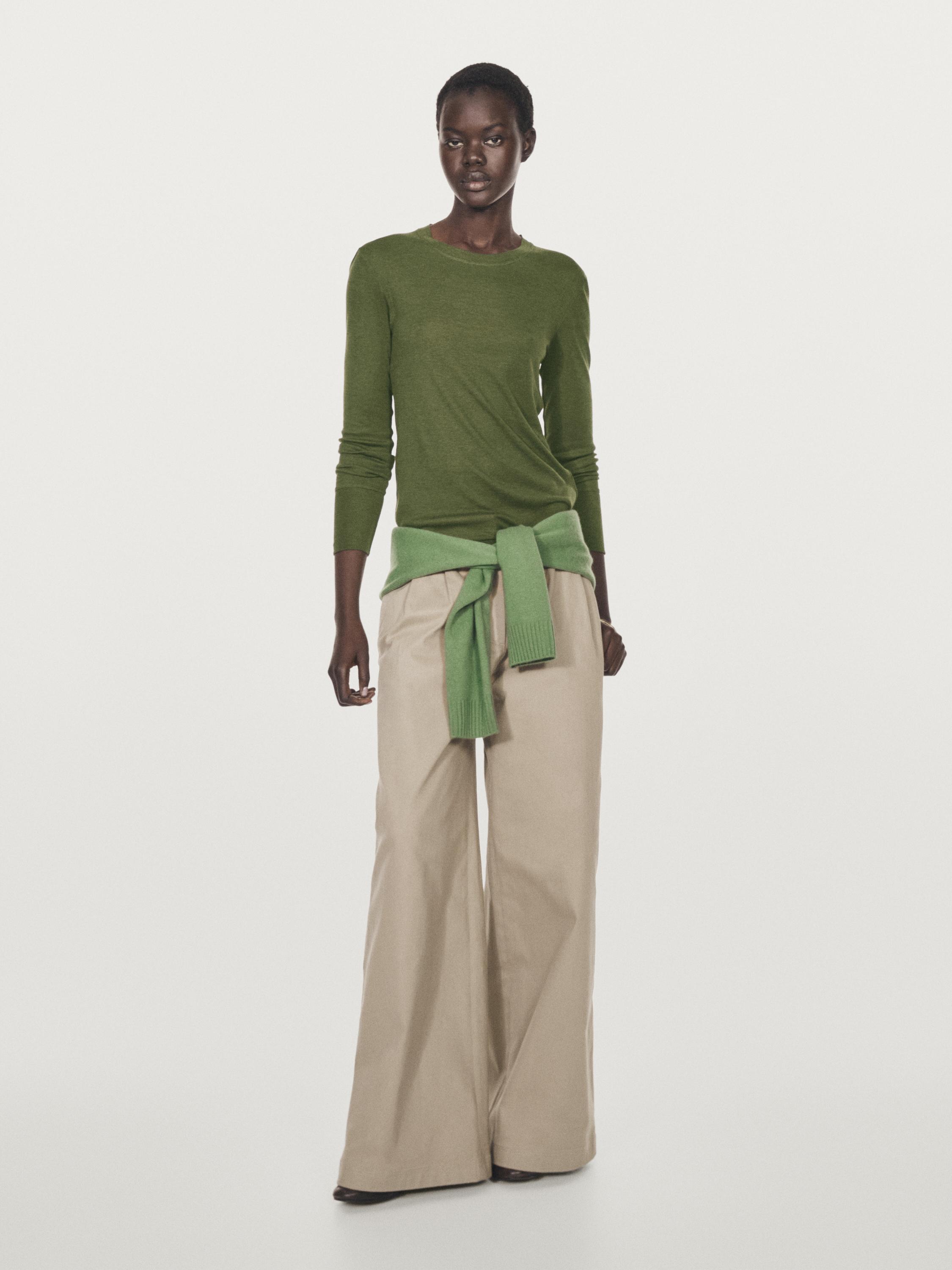 

Футболка с длинными рукавами и ребристой отделкой Massimo Dutti, зеленый