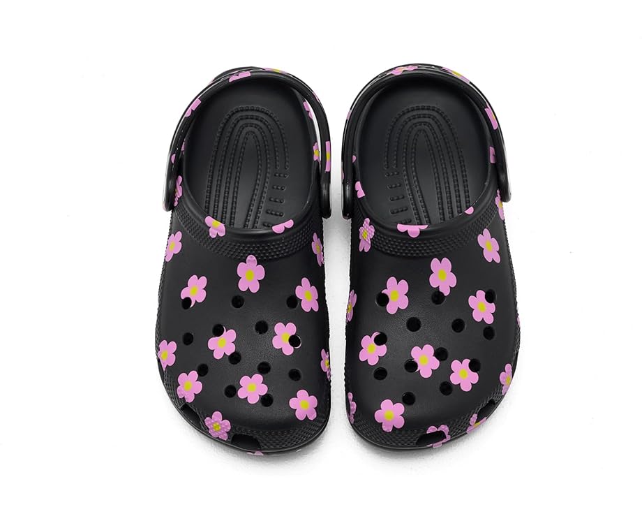 Детские кроксы Classic с принтами и графикой (для малышей/детей постарше) Crocs Kids, Black/Flowers — фото 2
