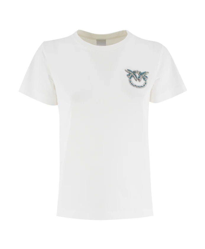 

Хлопковая футболка с вышивкой «Любовная птичка» Pinko, белый