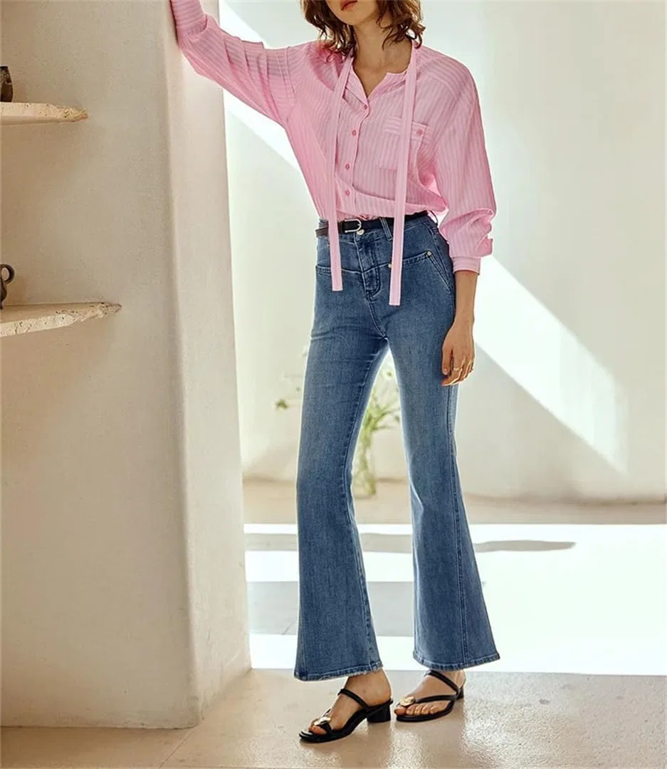 Джинсы скинни, расклешенные, с завышенной талией, Blue Jeans — фото 2